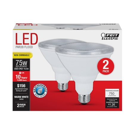 Feit Electric Feit PAR38 E26 (Medium) LED Bulb Warm White 75 Watt Equivalence 2 pk PAR3875/10KLED2